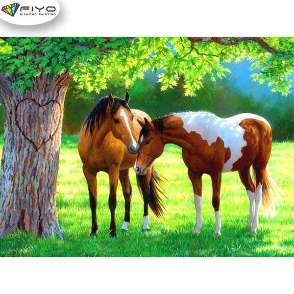 FIYO Horses and Trees Diamond Painting Kits For Adults DIY 5D Diamond Mosaic Diamond Painting Home and Kitchen Fashion Canvas Pictures Wall Decoratio