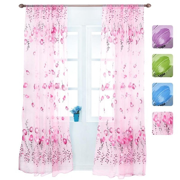 Rideaux transparents tulipes, 1-2 pièces, 39 "l X 79" L, charmants rideaux floraux modernes pour salon, salle à manger et chambre à coucher