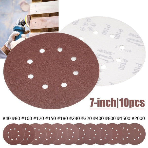10 pièces 7 pouces 8 trous disque de ponçage crochet et boucle flocage papier de verre papier de ponceuse orbitale aléatoire 40 Grits-2000 Grits