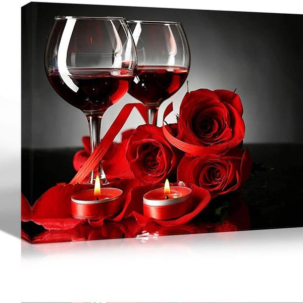 Impression sur toile Art of Red Wine Rose and Candle Picture Peinture Wall Art Modern Home Decor for Living Room Bedroom Bathroom Decoration Gifts Ar