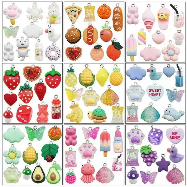 Mixed 20pcs Pink Red Purple Fruit-Ocean Series-Animals-food Resin Charm for Earring Necklace Pendant Diy Jewelry Making Accessories In Bulk Matron Inn