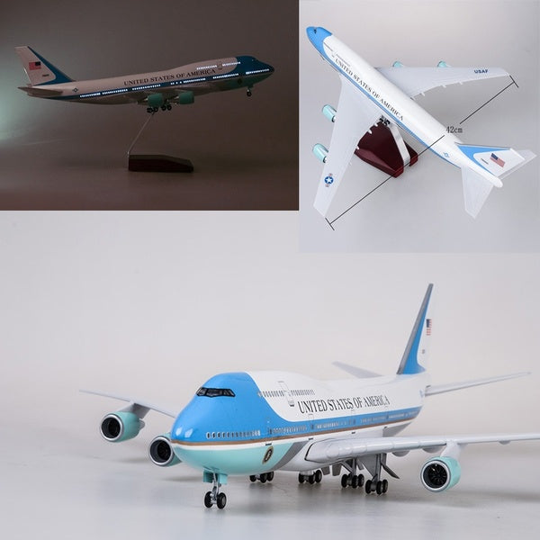 1-150 scale diecast plastic allory plane Christmas Gift 47cm airplane model toys boeing 747 air force one aircraft model with light and wheel collect