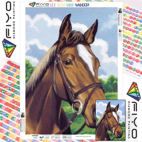 FIYO DIY 5D Horse Diamond Painting Full Drill with Number Kits Home and Kitchen Fashion Mosaic Diamond Painting Canvas Wall Decoration Gift Crafts fo