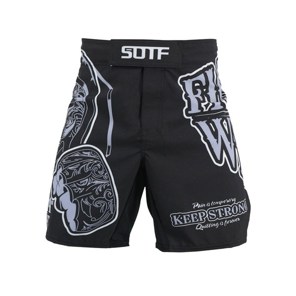 SOTF MMA Short géométrique noir de combat à coquille souple avec lettre Taekwondo Sanda