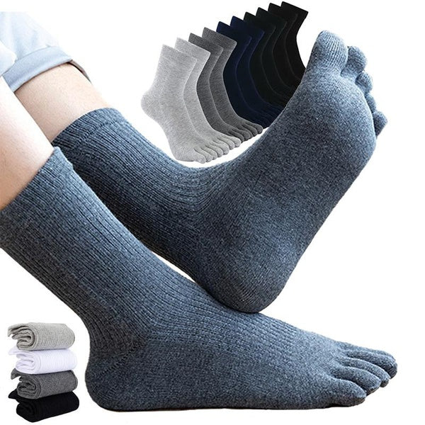 Men's Toe Thickened Socks Cotton Running Five Finger Crew Socks Cotton Soft Breathable Deodorant Athletic Socks(1-2-3-4 Pairs)