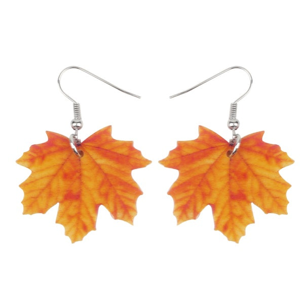 Acrylic Orange Maple Leaf Earrings Dangle Drop Fashion Novelty Season Plant Jewelry For Women Girls Accessories Charms Gift
