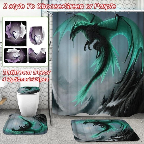 2 Style Flying Dragon Waterproof Bathroom Shower Curtain with 12 Hooks Toilet Cover Bath Mat Non-Slip Rug Set Household Supplies Bahroom Decor(4 Opti