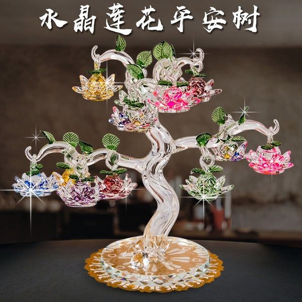 Transarent Glass Tree Feng Shui Mutlicolors Crystal Lotus Decorative Collectible Housewarming Gift Showpiece for Protection Good Luck Prosperity