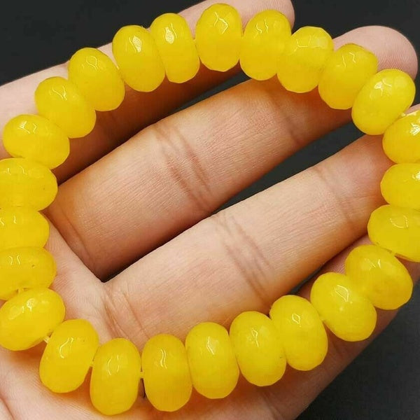 6x10mm Faceted Yellow Jade Gemstone Abacus Beads Jewellery Bracelet