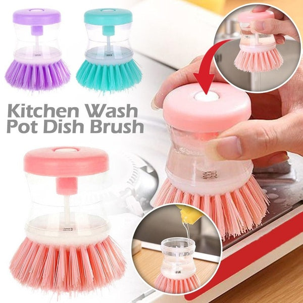 1PC Kitchen Wash Pot Dish Brush With Dispenser Liquid Filling By Pressing Does Not Hurt Pan Automatic Cleaning Brushes OK 1311