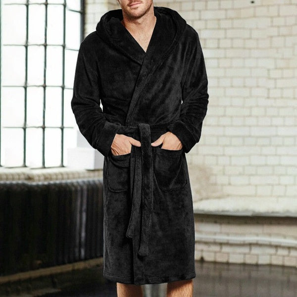 Men´s Bath Robe Hooded Bathrobe Cloak Soft Winter Warm fleece Dressing Gown