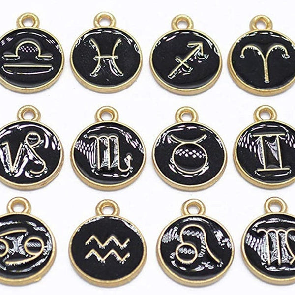 12 PCS Vintage Metal Zodiac Sign Charms for Jewelry Making Women Girl DIY Bracelet Craft Decor