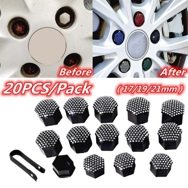 17-19-21mm Bling Rhinestone Car Wheel Screw Decorative Cap Tire Screw Protective Cover 20PCS-Pack