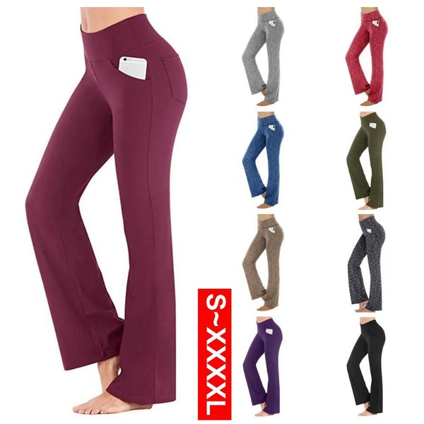 Pantalon de yoga bootcut pour femme, long, évasé, taille haute, avec poches