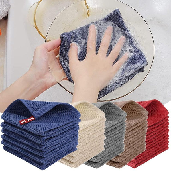 1-3-5PCS Kitchen Dishcloth, Waffle Absorbent Quick Dry Household Cleaning Cloth Cotton Rag, Suitable for Drying and Cleaning Kitchen Accessories Gadg