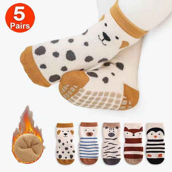 5x Baby Toddler Anti-slip Socks Boys Girls Non Skid Winter Thick Grip Floor Socks