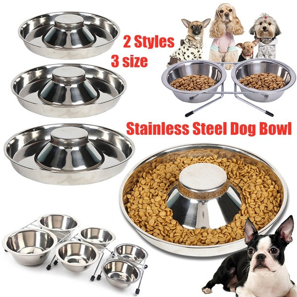 Pet Stainless Steel Bowl Dog Puppy Feeding Food Dish Pets Feeder Water Bowls Iron Stand Cat Double Bowl