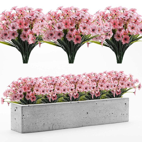1-12 PCS Outdoor Artificial Eucalyptus Violet Fake Flowers UV Resistant Shrubs Plants No Fade Faux Plastic Greenery for Hanging Plants Garden Porch W