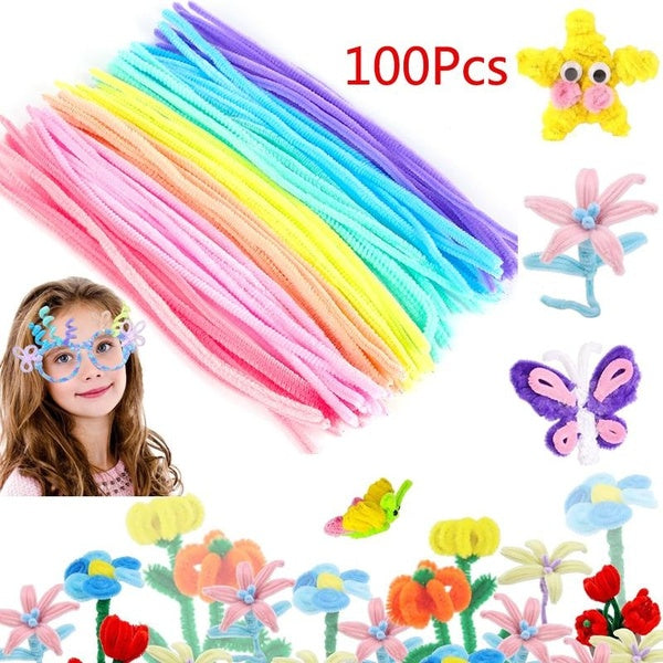 100Pcs Pipe Cleaners Chenille Stems Plush Stick for Educational Kids Toys Handmade Materials DIY Art Crafts