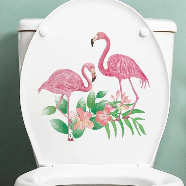 1PC Cartoon Flamingo Toilet Sticker WC Self Adhesive Paintings Removable Bathroom Decal Decorative Room Decor Wall Stickers 28X29cm