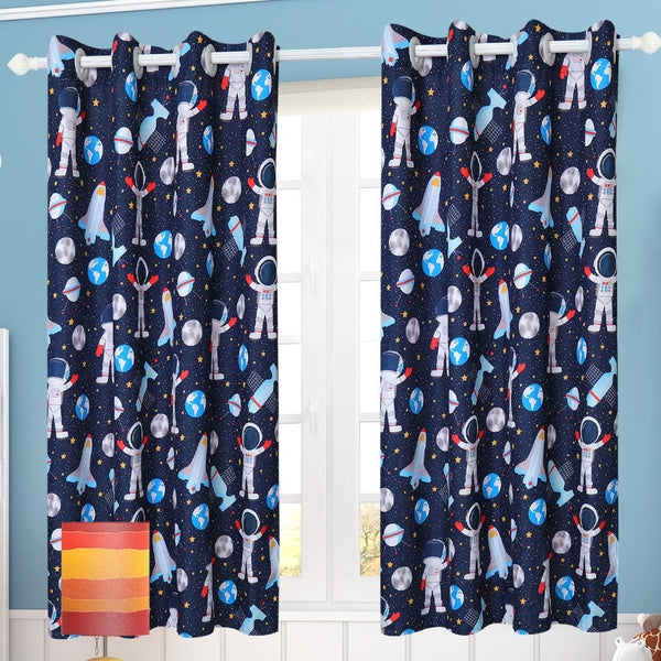 2Pcs Child Teens Kids Window Curtains Space Astronaut Printed Blackout Bedroom Living Room Decor