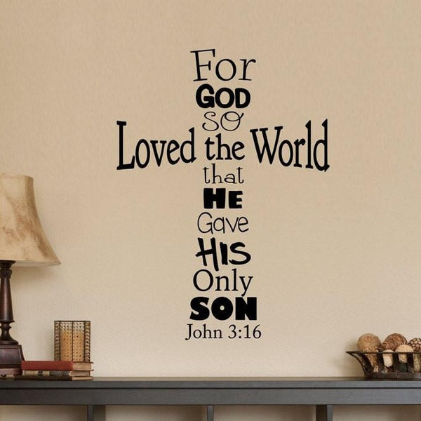 John 3:16 Cross Decal - Christian Decal - Cross Wall Decor - Dieu tellement aimé - verset de la Bible autocollant