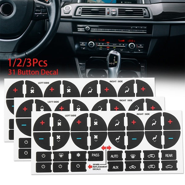 X AUTOHAUX 1-2-3Pcs Car AC Dash Button Decal Stickers AC Panel Decals 31 Button for GMC Sierra 3500 HD for Chevrolet Suburban Silverado Black