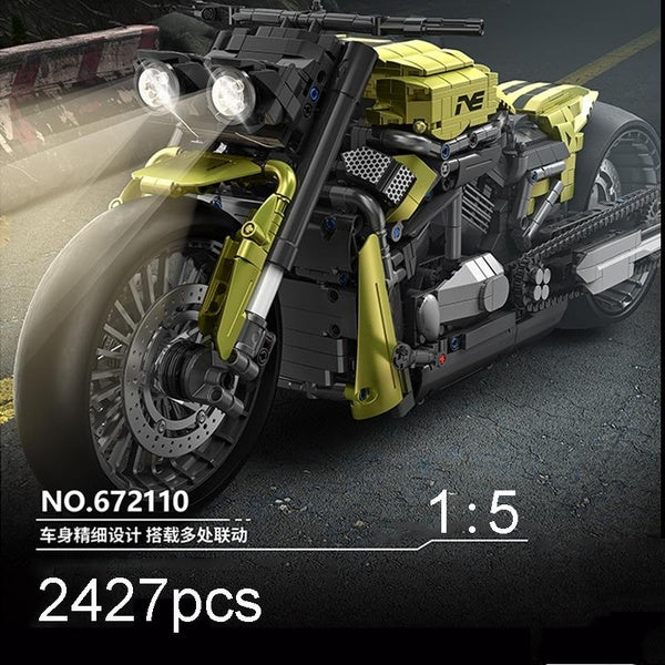 New MOC 2427pcs Super Motorcycle Motorbike with Light Model Building Block Brick Educational Assembly Toy Children Boy Gift
