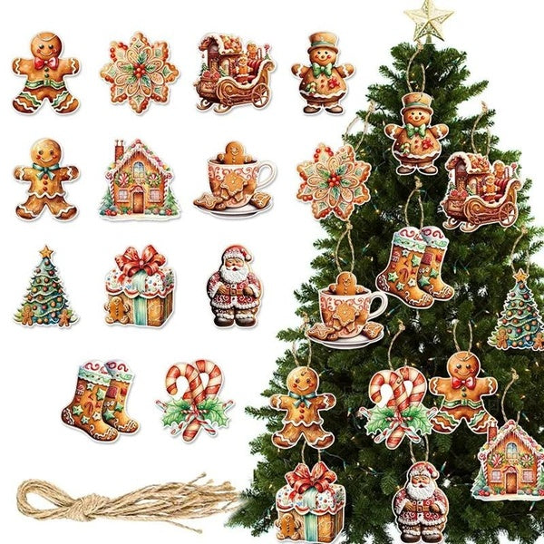 12pcs Paper Christmas Gingerbread Man Tree Hanging Ornaments Merry Christmas Decorations Pendant New Year Xmas Gift Tags