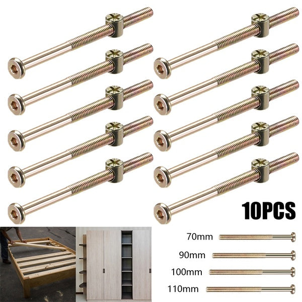 10 Sets M6 Furniture Bolts Nut Set Hex Socket Screw with Barrel Nuts Phillips-Slotted Half Thread Zinc Plated, 70mm-90mm-100mm-110mm