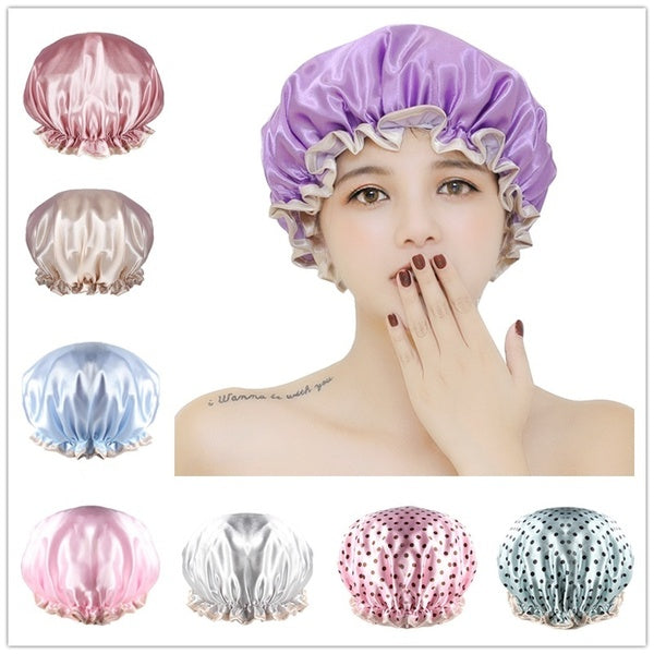 1 pc Women's Fashion Waterproof Bath Cap Adult 2-layer Thickened Shower Cap-hat Kitchen Cap Hair-treatment Cream Cap