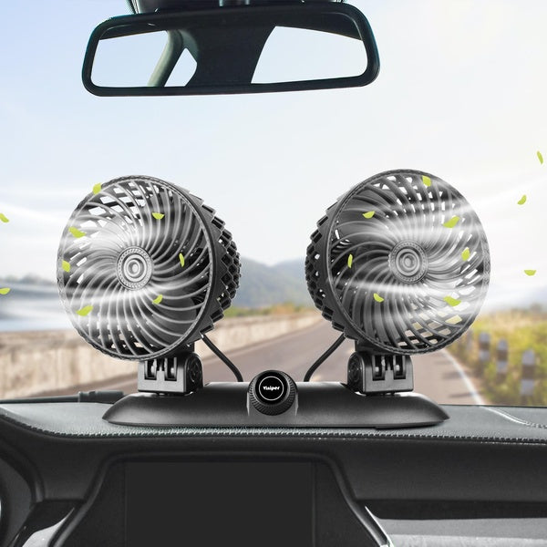 USB Car Fan, USB Dual Head Small Desk Fan: CVT Switch Variable Speed & Multi-angle Rotatable Cooling Portable Small Personal Fan for Dashboard-Desk-
