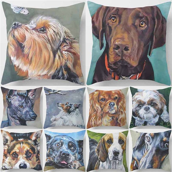 All kinds of cute dog print square pillowcases, used for home decoration, car sofa cushion covers(45cm * 45cm)