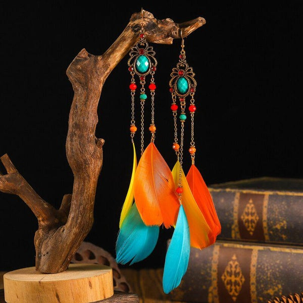 Boucles d'oreilles en plumes à la mode pour femmes Boucles d'oreilles bohèmes pendantes