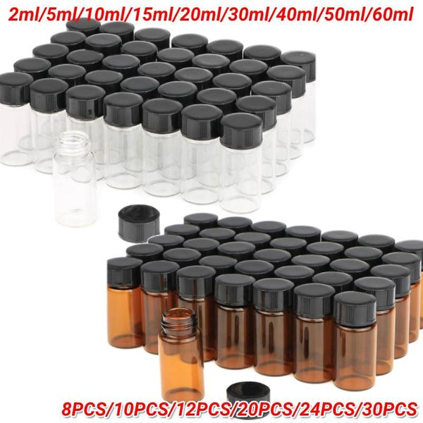 30PCS Essential Oil Bottle with Screw Caps,Empty Refillable Travel Glass Bottles Liquid Sample Vial Preservation Storage Vials Test Container(8pcs-10
