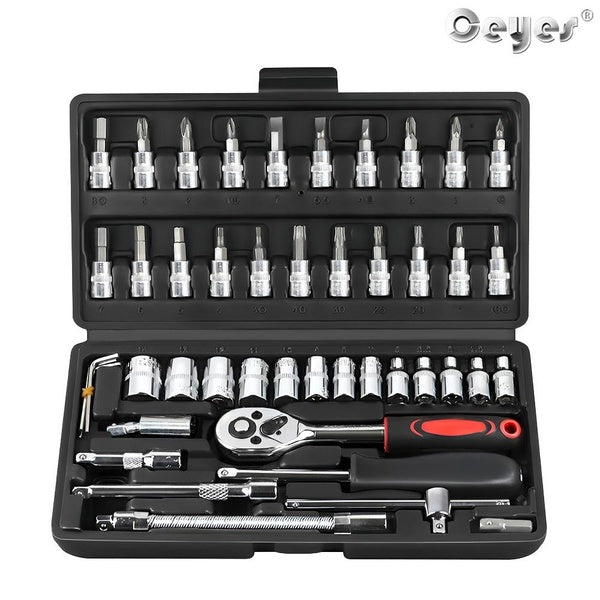 46Pcs Combination Tool Kit 1-4 Ratchet Wrench Socket Screwdriver With Plastic Toolbox Spanner Household Car Motorcycle Repair Hand Tool Set