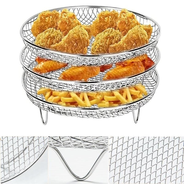 1-3PCS 7.8 Inch Air Fryer Racks, Air Fryer Universal Accessories, Baking Rack,Round Stackable Grill, Stainless Steel Kitchen Household, Fit All 4.2QT