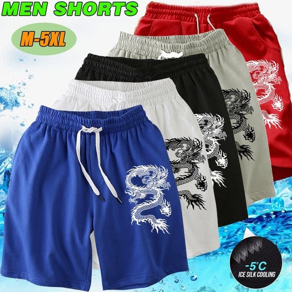 Fashion Dragon Pattern Printed Running Shorts Men Gym Fitness Training Shorts Quick Dry Beach Short Pants Male Summer Sports Workout Fitness Bottoms