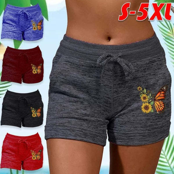 Trending Comfort Printed Shorts Women's Quick-drying Sports Yoga Shorts Casual High Waist Drawstring Shorts Fitness Running Shorts Summer Women's Sho