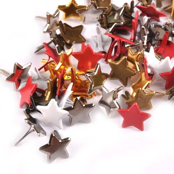 Scrapbookings Embellishment 50PCs Mixed Pastel Red Star Fastener Metal Brads For Shoes Decoration Crafts 13mm Wholesale CP2108