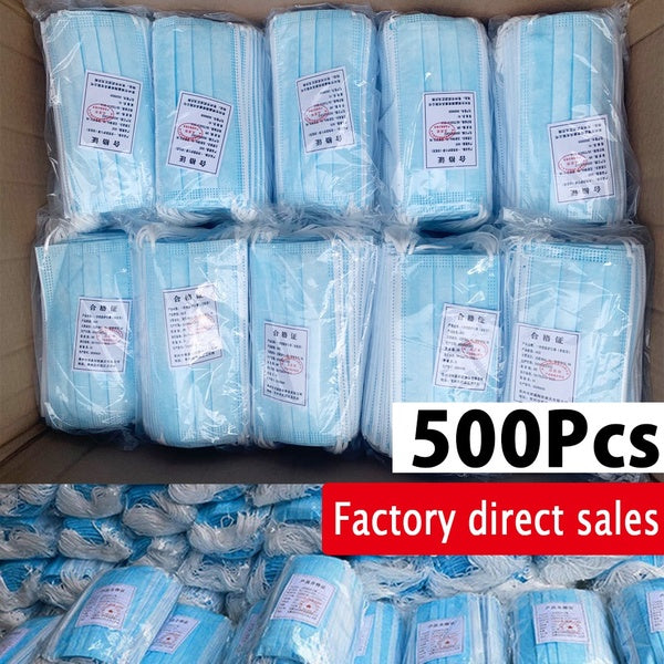 500Pcs Three layer Disposable Mask Healthy Breathing Mask Dust Mask