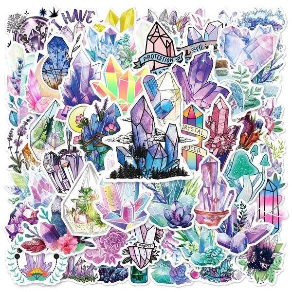 10-50pcs Colorful Lucky Crystal Stickers Healing Crystal Aesthetic Graffiti Stickers for DIY Luggage Laptop Skateboard Motorcycle Bicycle Stickers