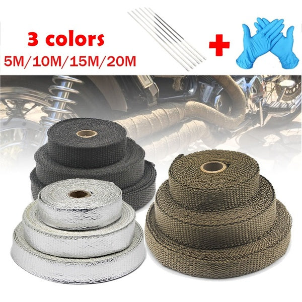 5M 10M 15M Titanium-Black-Silver for Motorcycle Car Turbo Exhaust Shield Heat Wrap Roll Insulation Resistant Protection Heat with Stainless Ties Glov