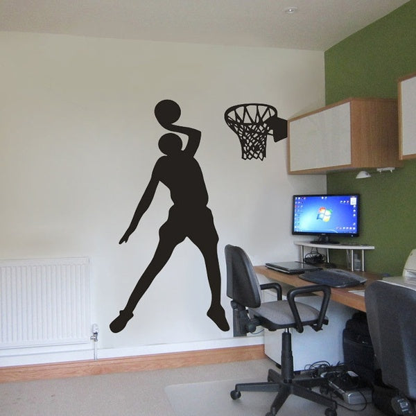 Shooting At The Basket Wall Stickers Boy Playing Basketball Sihouette Home Decor Vinyl Removable Adhesive Wall Decals