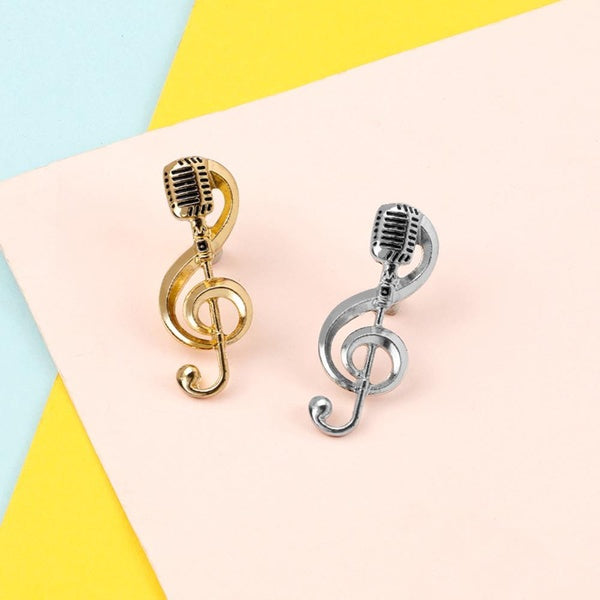 Note de musique Microphone broche or argent couleur métal émail broches Badge pour étudiant musicien sac vêtements épinglette bijoux cadeau