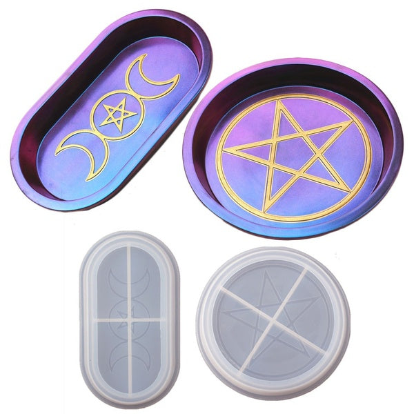 DIY Oval Round Double Moon and Star Plate Resin Mold Silicone Mould for Epoxy Handmade Plate Dish Home Decor Craft Making Tool