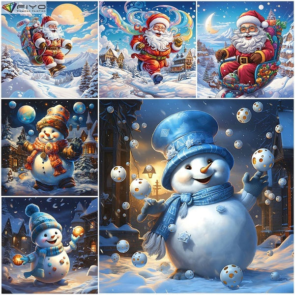 FIYO Santa Claus and Snowman DIY 5D Diamond Painting Full Drill with Number Kits Home and Kitchen Fashion Mosaic Diamond Painting Canvas Wall Decorat