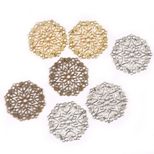10 pcs Ronde Métal Artisanat Fleur En Filigrane Wraps Connecteurs Antique Diy Embellissement Pour Scrapbooking Fournitures Décor À La Maison