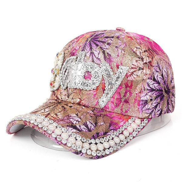 2020 Summer Rhinestone Printed Cap Flowers Baseball Hat Casual Peaked Cap