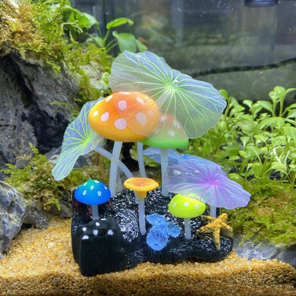 Usine d'eau artificielle de champignon d'effet rougeoyant pour le décor d'ornement de réservoir de poissons de paysage d'aquarium